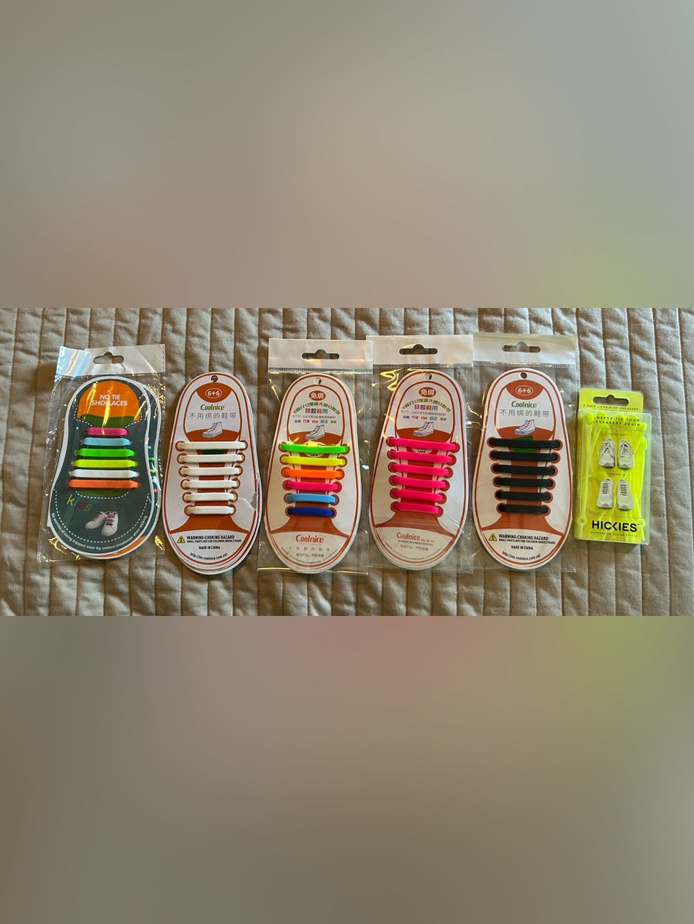 HICKIES & Assorted Kids No-Tie Shoelaces - Neon and Black Sets
